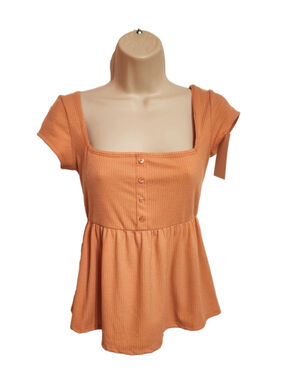 Electric Behaviour Orange Ribbed Peplum Babydoll Top Medium